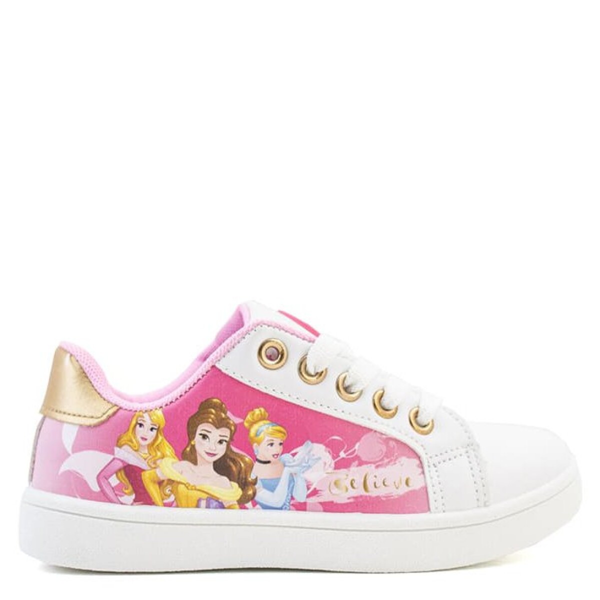 Championes Infantiles Disney Princesa Believe - Blanco - Rosa - Dorado 