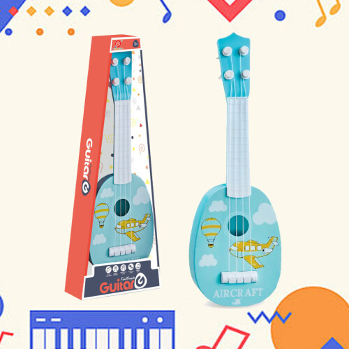 Guitarra De Juguete - Pintada A Mano - Avión Azul Guitarra De Juguete - Pintada A Mano - Avión Azul