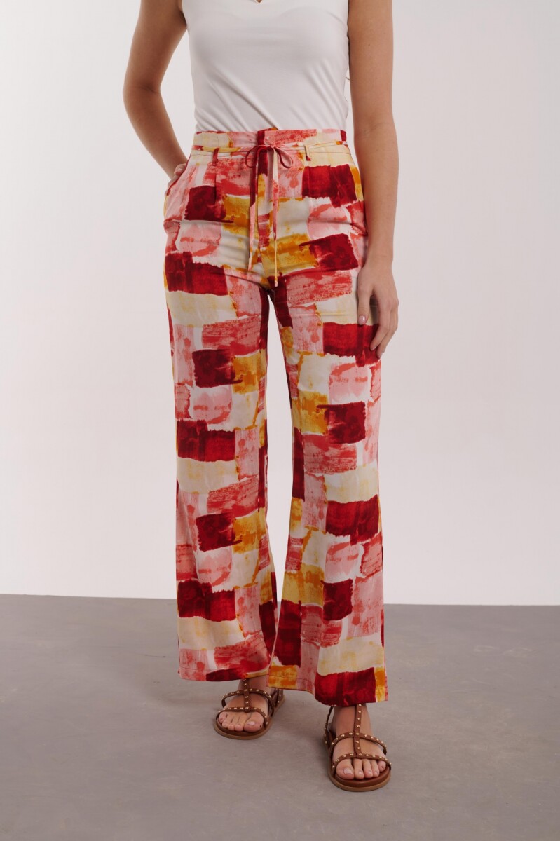 PANTALON LEONOR - ESTAMPADO ROJO Y AMARILLO 