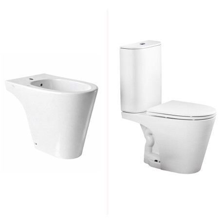 INODORO MOCHILA TAPA Y BIDET JUEGO DE LOZA MARINA BLANCO BLANCO