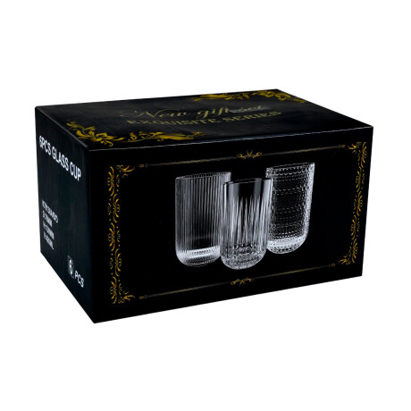 Set de vasos largos de vidrio labrado 6 unidades 420ml Set de vasos largos de vidrio labrado 6 unidades 420ml
