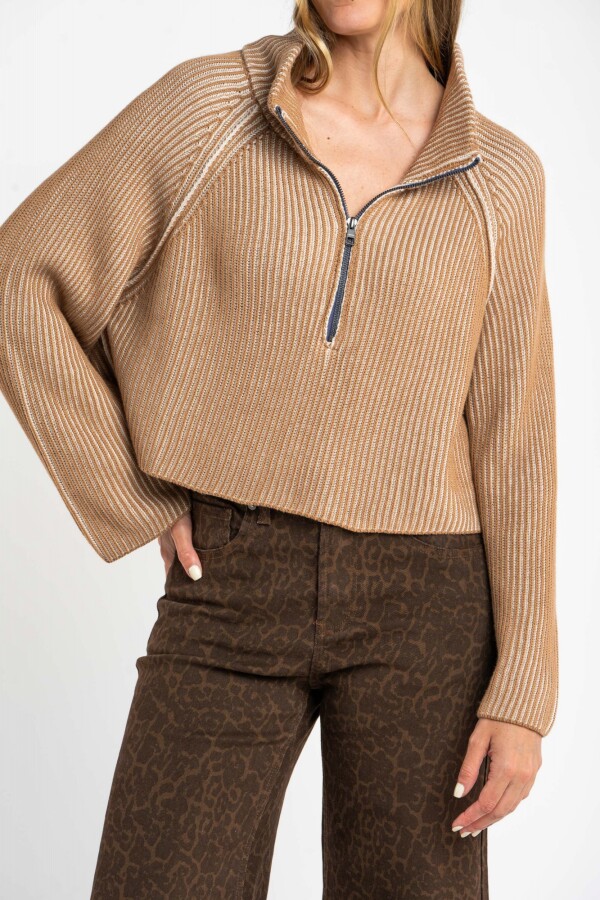 Sweater Algodón Cierre Camel
