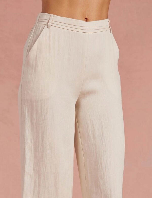 Pantalón Tiro Alto Con Alforzas BEIGE