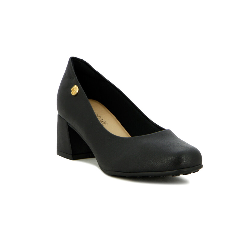 Modare Zapato De Dama Napa Taco Cuadrado Bajo P/ Redonda Negro