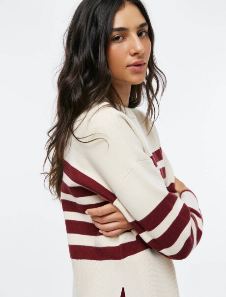 BUZO TEJIDO A RAYAS - BORDEAUX BEIGE