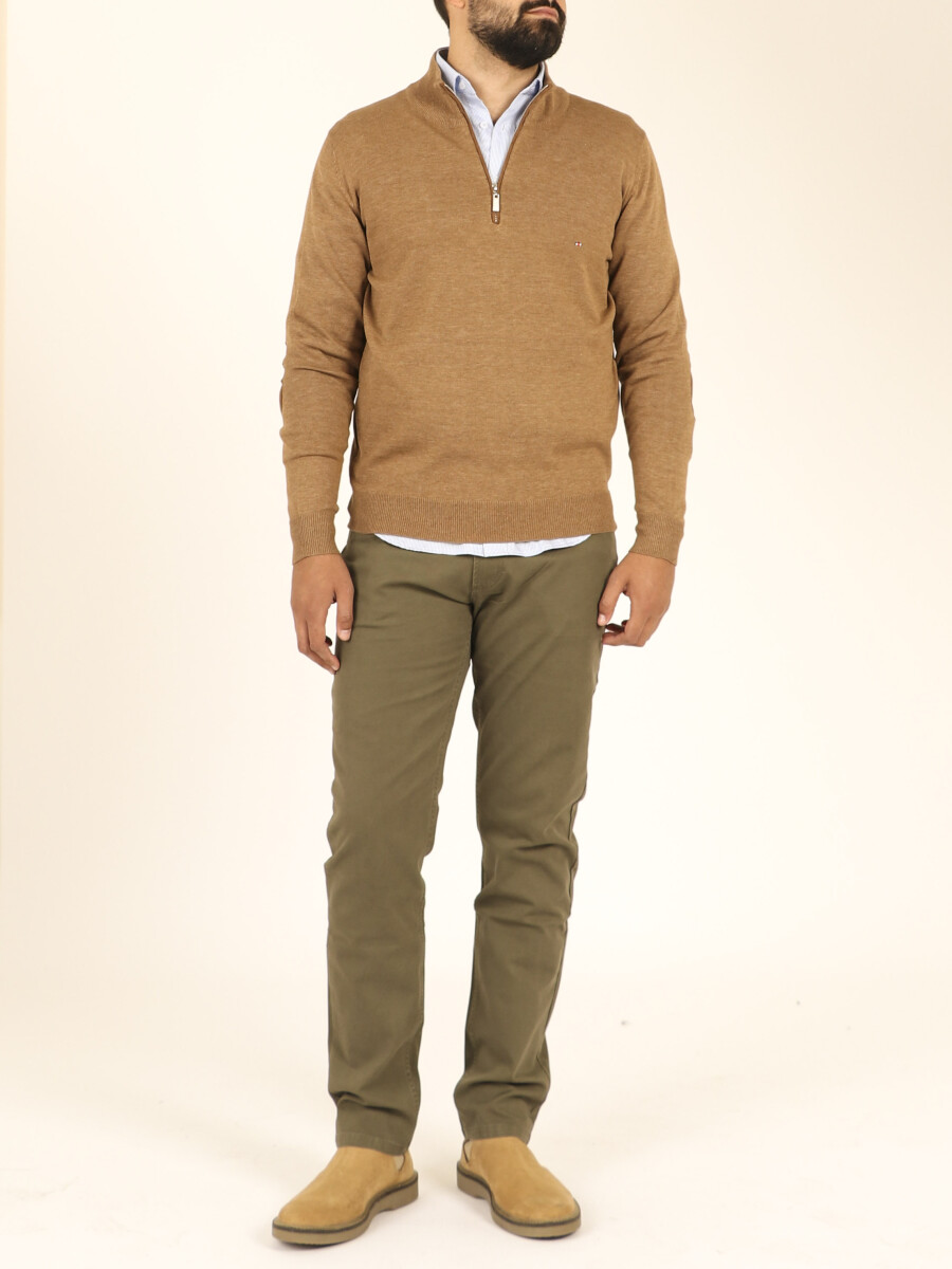 Sweater Medio Cierre Harrington Label - Camel 