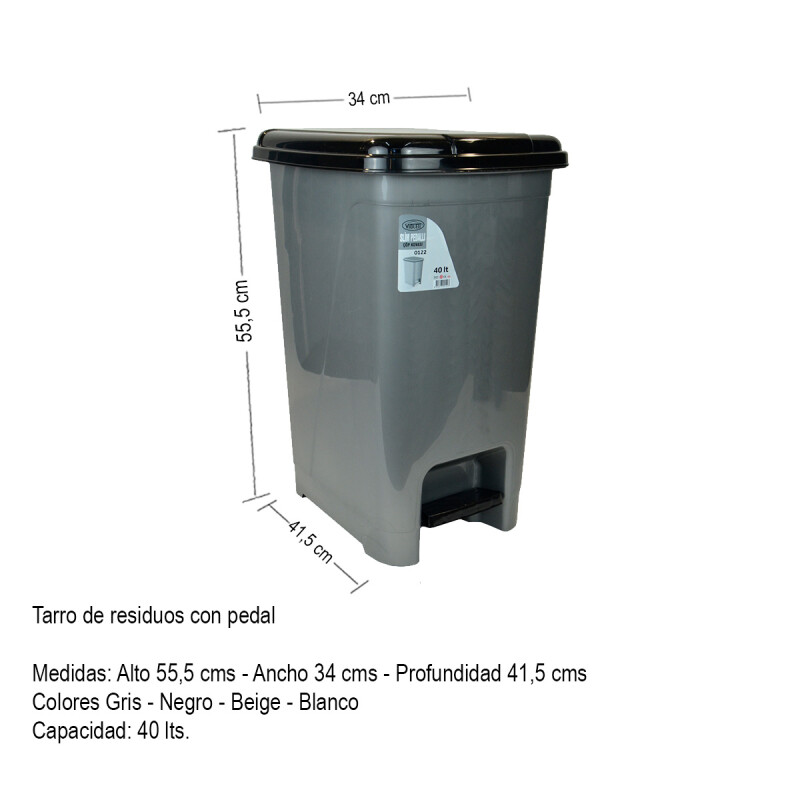 Tarro de residuos 40L con pedal GRIS