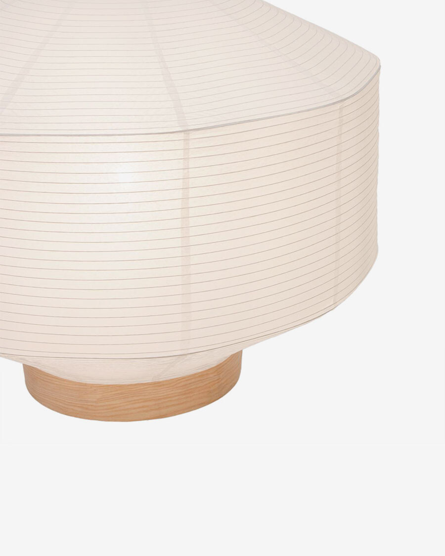 Pantalla para lámpara de techo Hila de papel blanco y chapa de madera natural Ø 80 cm