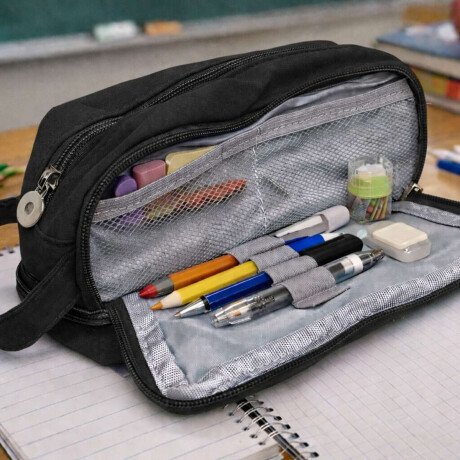 Cartuchera grande con asa y bolsillo inferior 21x12x9cm Negro