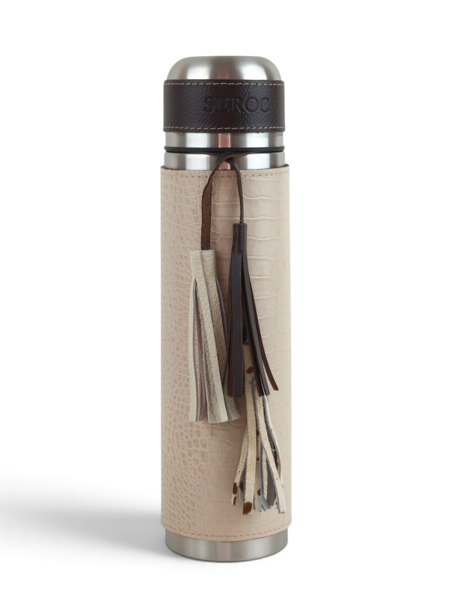 Termo de acero forrado en cuero de 1lt - Beige 