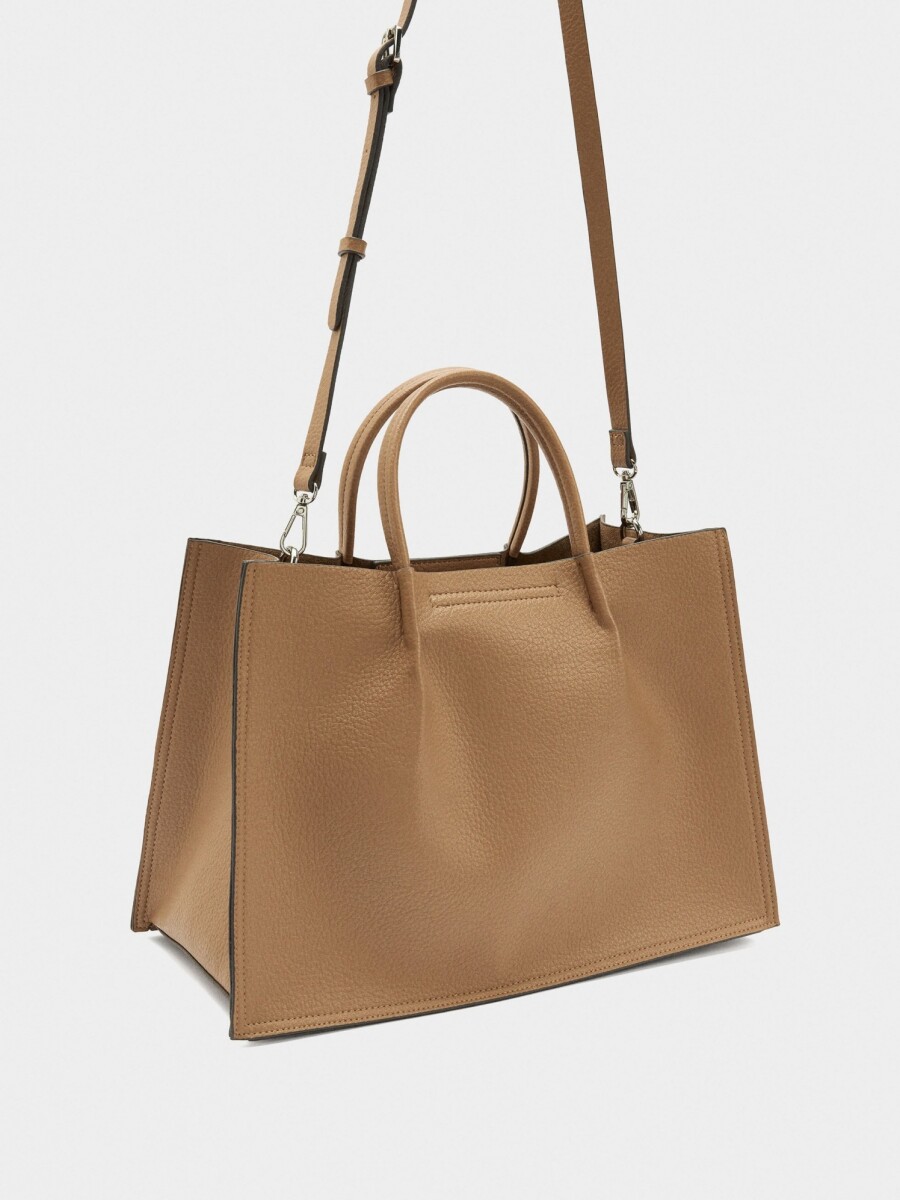 Bolso Tote Con Textura Y Cinturón camel