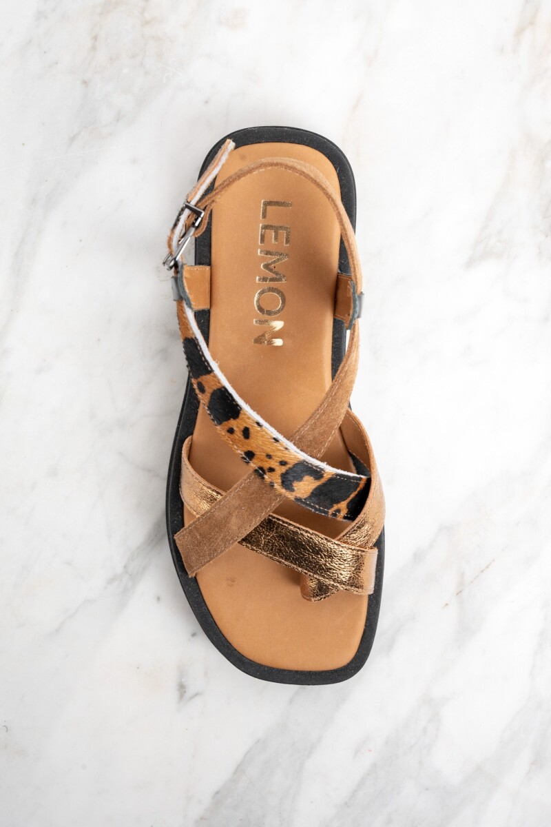 Sandalia Cuero Combinada Marrón