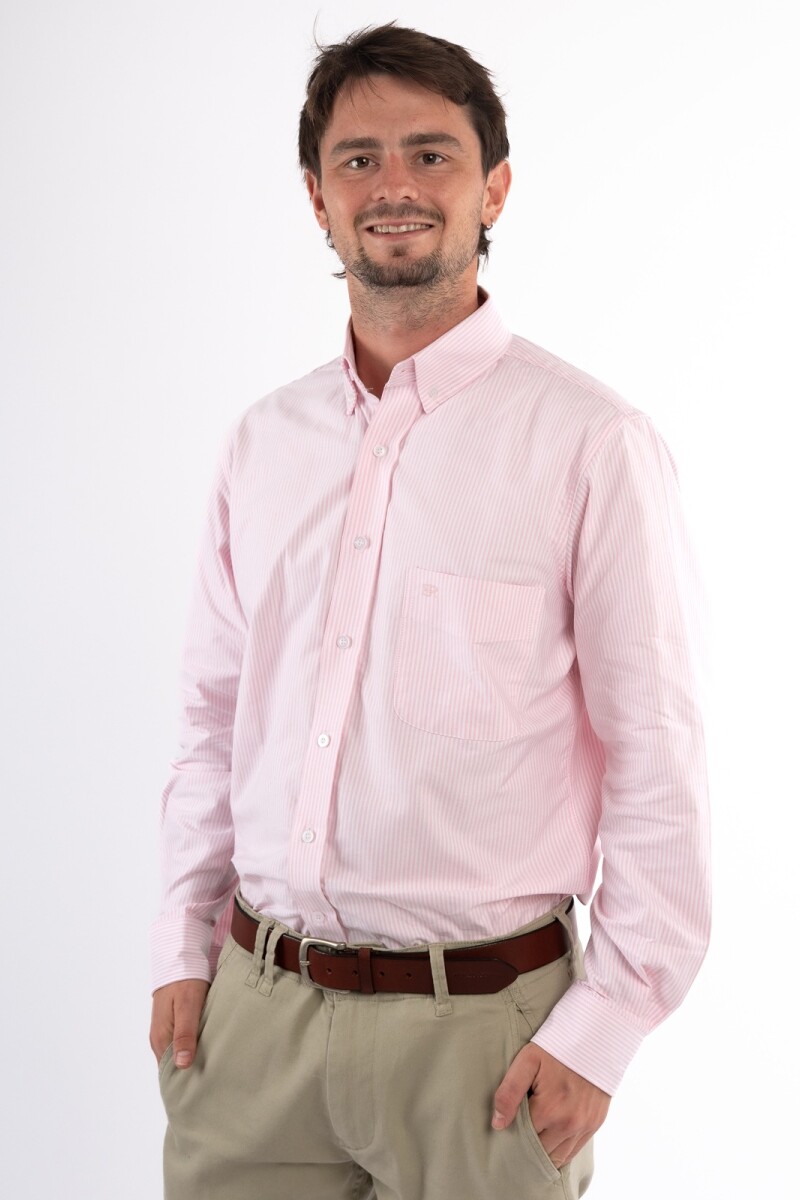 Camisa Rayada Brixton Rosada y Blanca