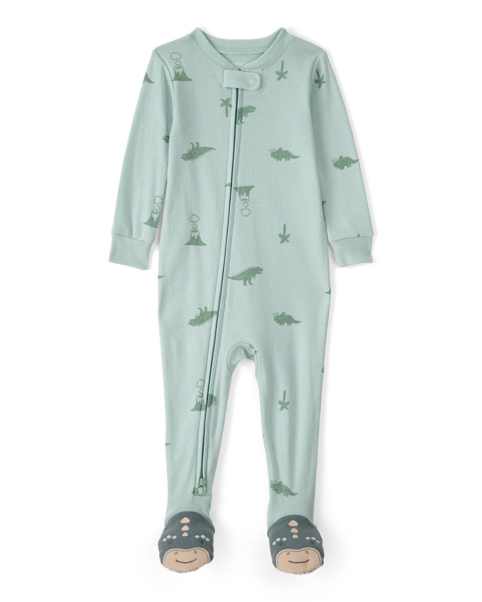 Pijama enterito de algodón con pie, verde, diseño dinos. Talles 12-24M Sin color