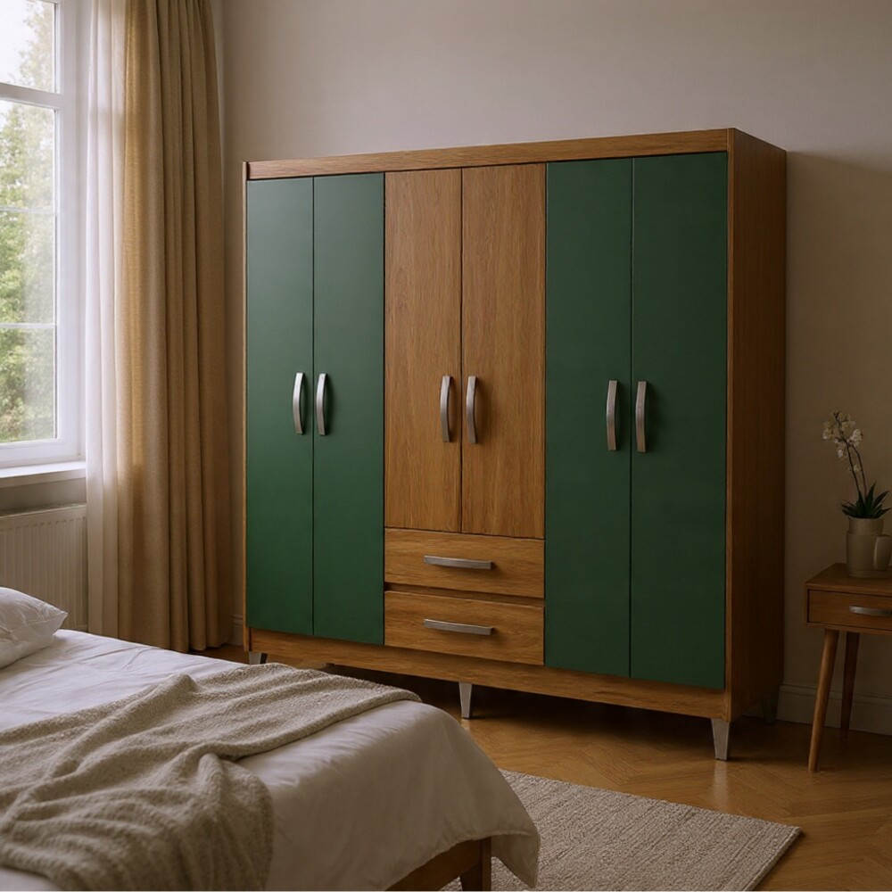 ROPERO 6 PUERTAS 2 CAJONES GUARDARROPA ARMARIO CLÓSET PLACARD VERDE