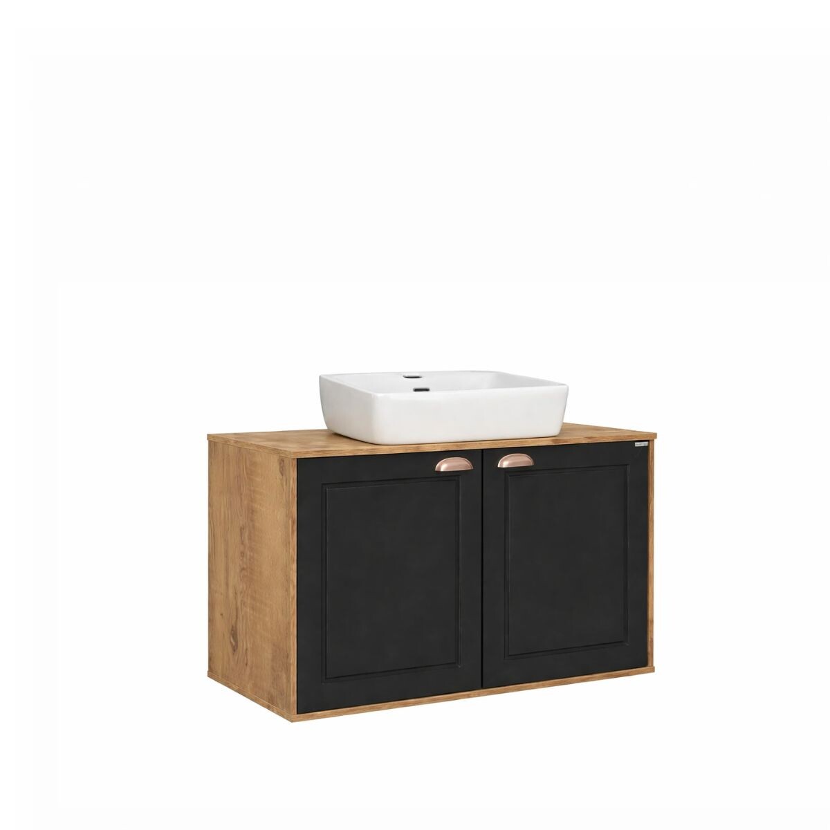 Mueble De Baño Creta Rustico 78 Cm Negro Con Bacha De Loza 