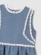 Vestido Lino Con Tiras Bordadas En Contr Azul Medio Claro