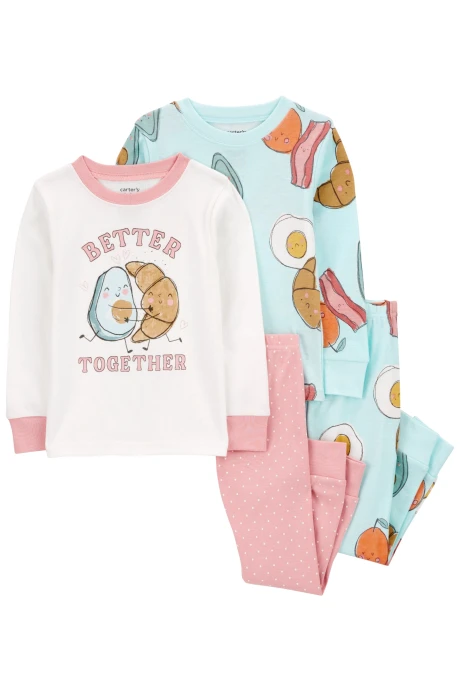 Pijama cuatro piezas de algodón, dos pantalones y dos remeras, diseño desayuno Pijama cuatro piezas de algodón, dos pantalones y dos remeras, diseño desayuno