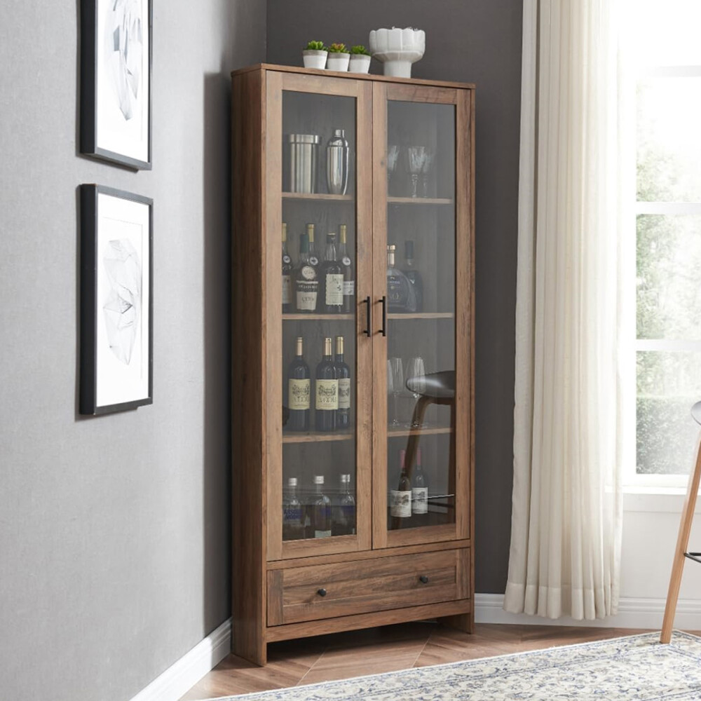 CRISTALERO 2 PUERTAS COPERO BOTELLERO ARMARIO ESTANTERÍA ESQUINERO COLOR MADERA