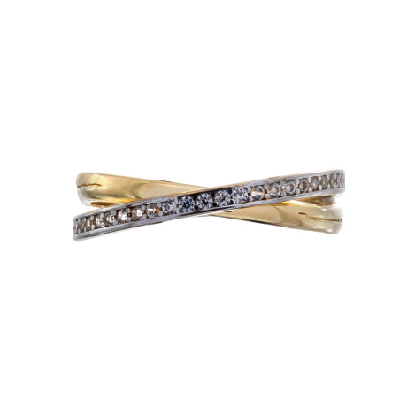 Anillo de oro 10 ktes con circonias, CRUZADO. Anillo de oro 10 ktes con circonias, CRUZADO.