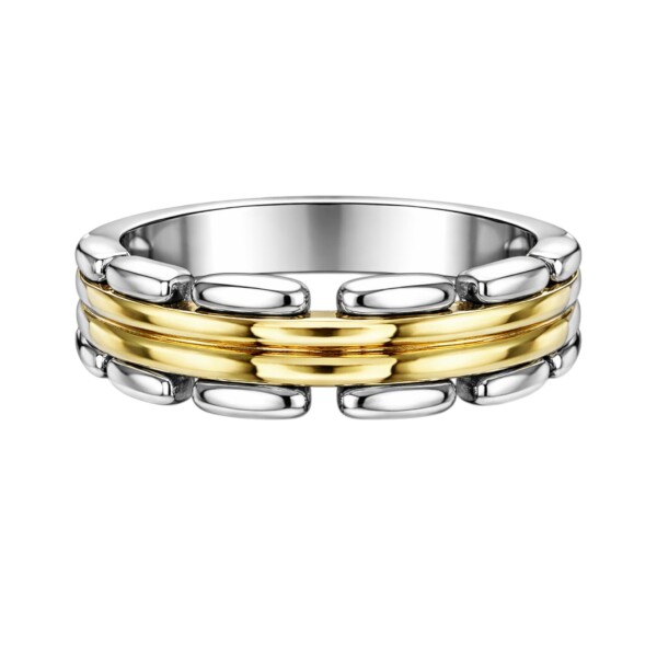 Anillo Labrado - Plata y Oro- Sin Piedra-AN5979 sinpiedra