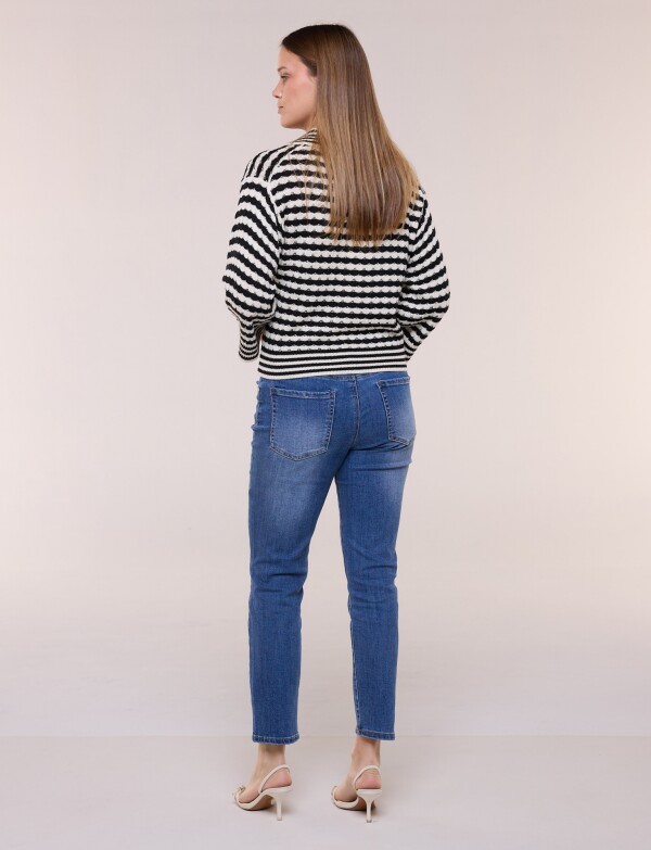 Blusa Tejida A Rayas Con Cuello Polo NEGRO/BEIGE