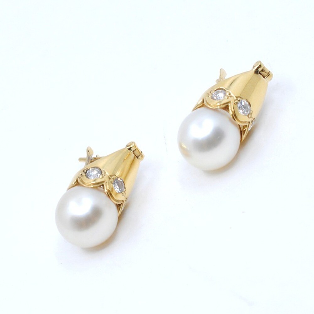 Caravanas En Oro 18K , Brillantes Y Perla De Cultivo Caravanas En Oro 18K , Brillantes Y Perla De Cultivo