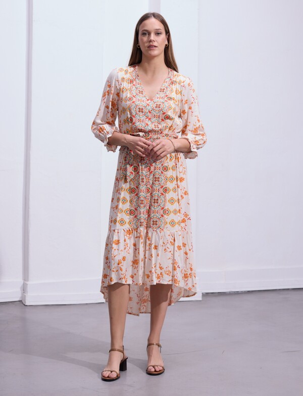 Vestido Gasa Print BEIGE/MULTI