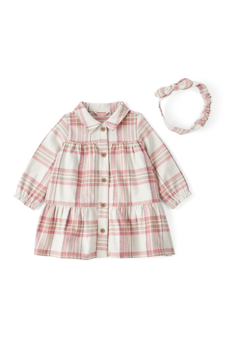 Vestido de franela y vincha, diseño a cuadros Sin color