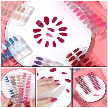 Set De Uñas Postizas Lisa Punta Ballerina Brillos Violeta