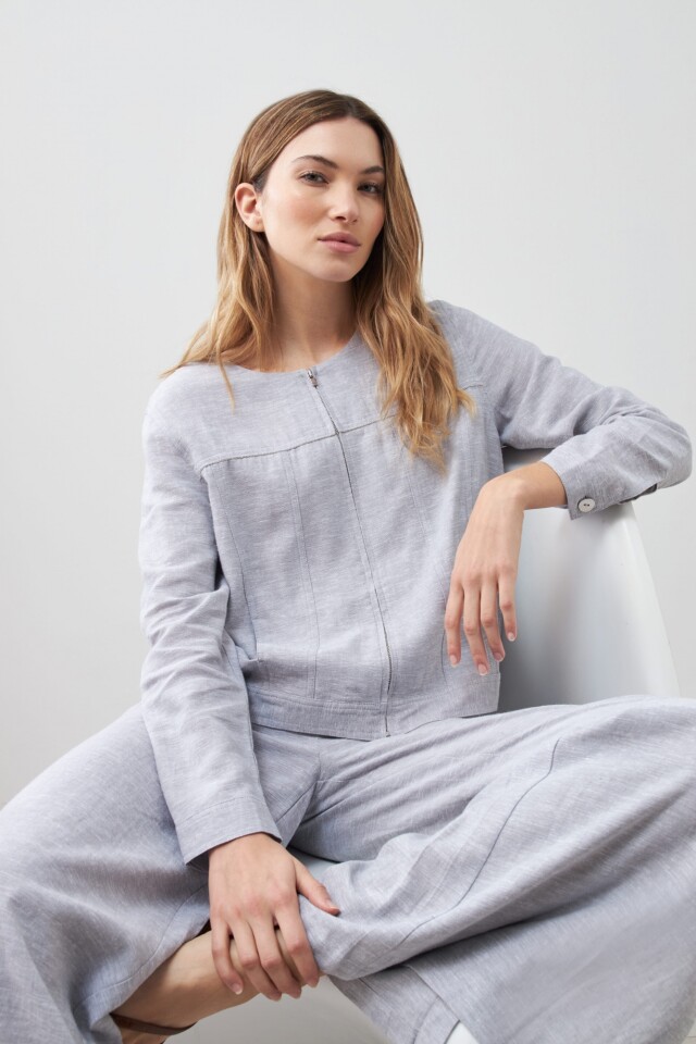 Chaqueta de lino con cierre gris melange