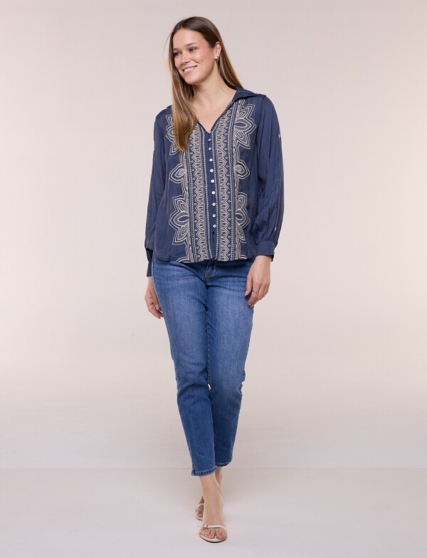 Camisa Rhian Con Bordado Frontal AZUL/MULTI
