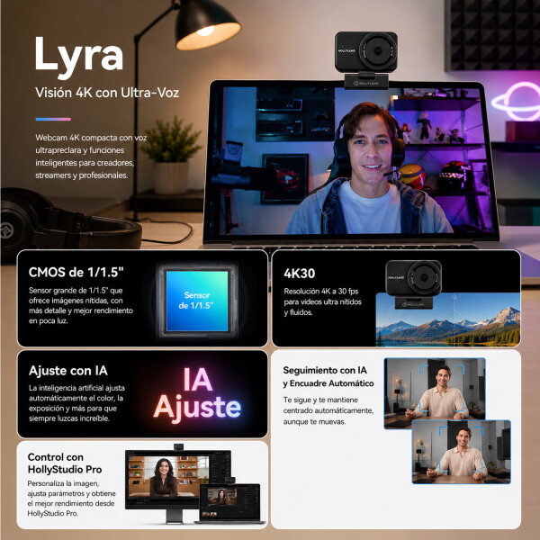 Cámara Web Hollyland Lyra 4k Con Micrófono Lark A1 CAMARA WEB HOLLYLAND LYRA 4K + MICRO