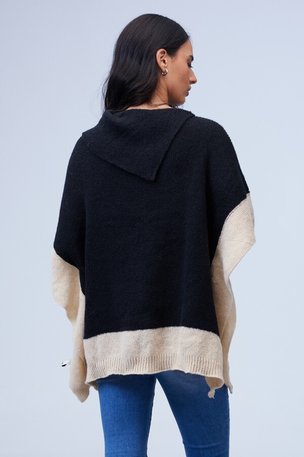 Poncho Colorblock NEGRO/BEIGE