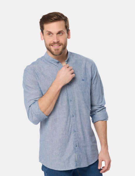 CAMISA DE LINO CUELLO MAO Azul