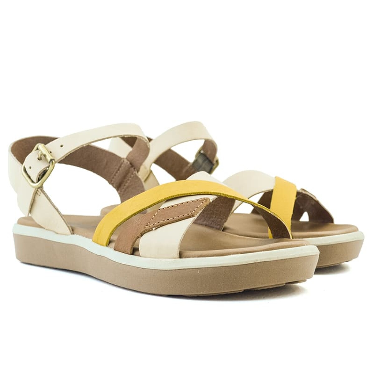 Sandalias Country Tiras Cruzadas de Mujer - 26103 - Crema-mix 