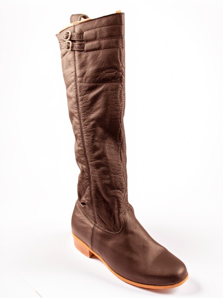 Bota de cuero suela de goma porosa Marron