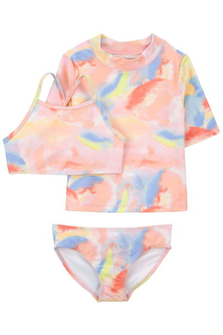 Traje de baño tres piezas con protección UPF 50+ diseño tie-dye Sin color
