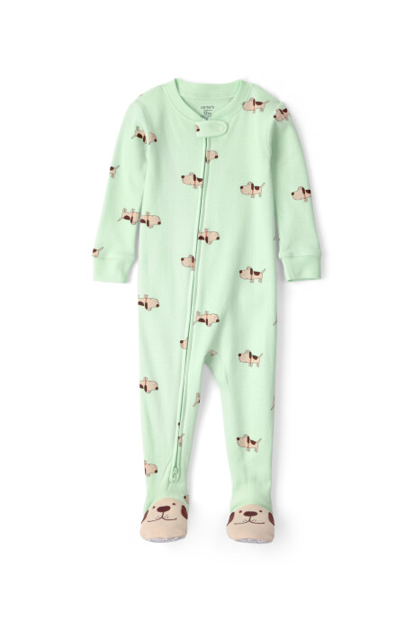 Pijama enterito de algodón con pie, verde, diseño perros. Talles 2-5T Pijama enterito de algodón con pie, verde, diseño perros. Talles 2-5T