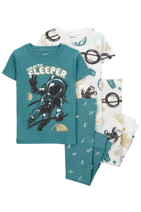 Pijama cuatro piezas de algodón, dos pantalones y dos remeras, diseño astronauta Pijama cuatro piezas de algodón, dos pantalones y dos remeras, diseño astronauta