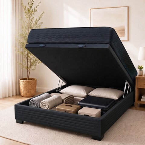 Sommier Baúl 2 Plazas Negro con Colchón Linde Zafiro 140x190 Firme Sommier Baúl 2 Plazas Negro con Colchón Linde Zafiro 140x190 Firme