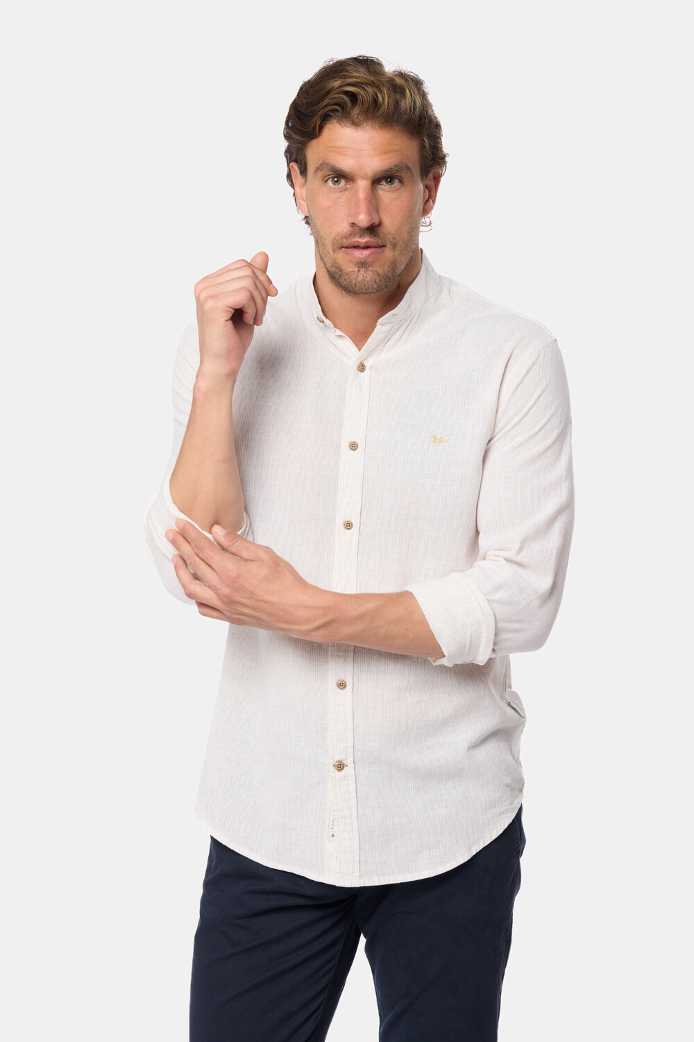CAMISA DE LINO CUELLO MAO Beige