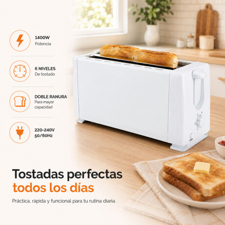 Tostadora 1400W Doble Ranura 4 Panes 6 Niveles Silver Love Blanco