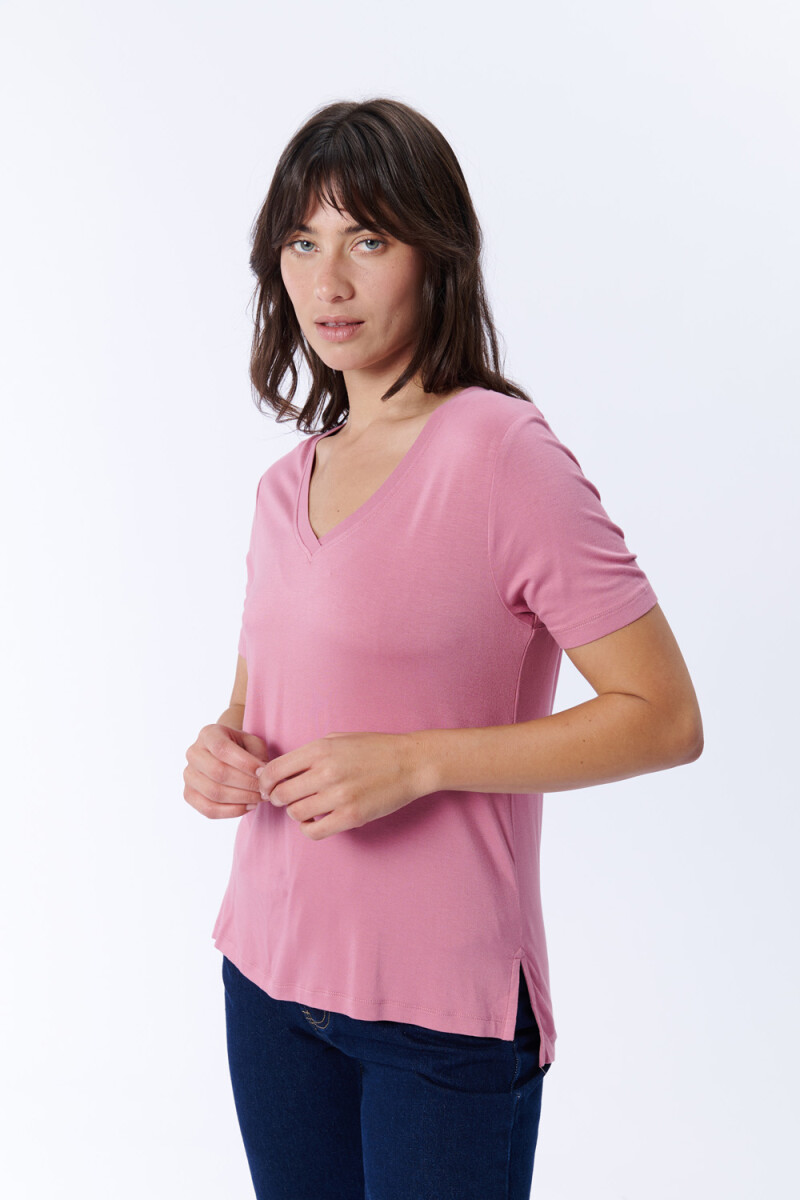 Remera Manga Corta Escote Rosa