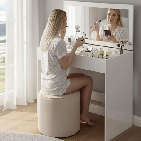 Escritorio Tocador Blanco con Espejo 2 en 1 - Organiza y Decora Escritorio Tocador Blanco con Espejo 2 en 1 - Organiza y Decora