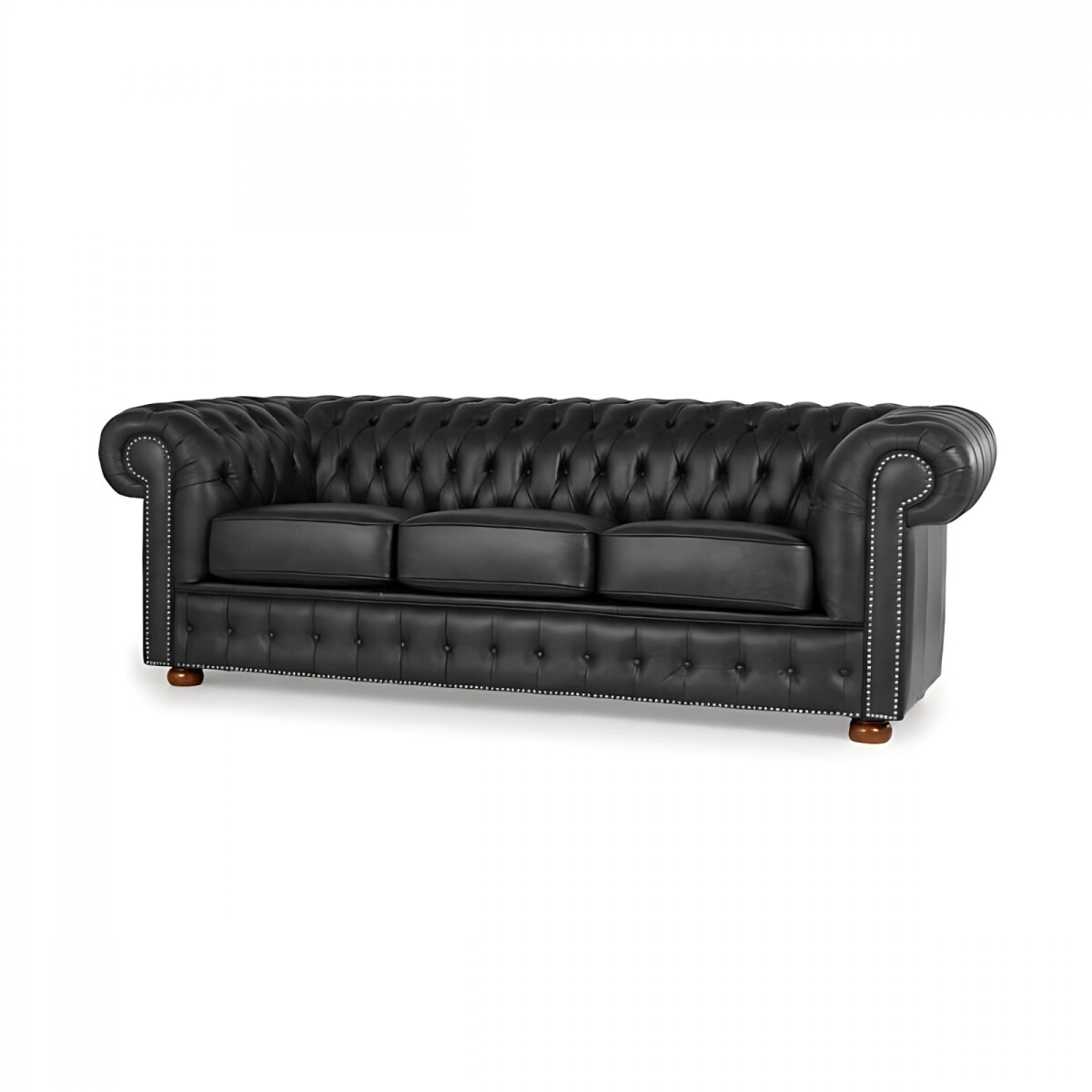 Sillón 100% Cuero - 3 Cuerpos - Chesterfield - Negro 