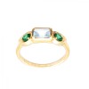 Anillo Halo-Plata rodinada con micra oro 18k-Piedra Topacio azul y Esmeraldas-AN2002 conpiedra