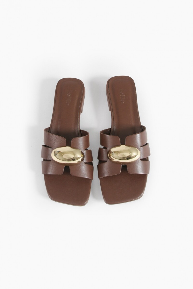 Sandalia Dahlia de cuero con acento metálico chocolate