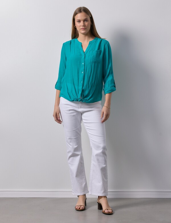 Blusa Nudo Botones TURQUESA
