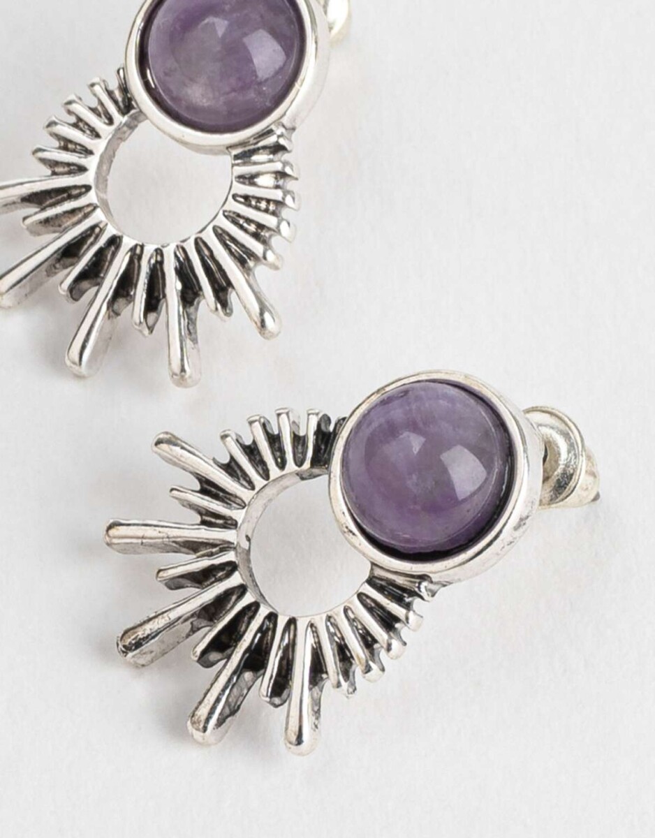 Aros Bañados En Plata Piedra Amatista - Plateado 